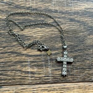 Montana Silversmiths Cross Necklace Rhinestone Pendant 12” Silver Tone
